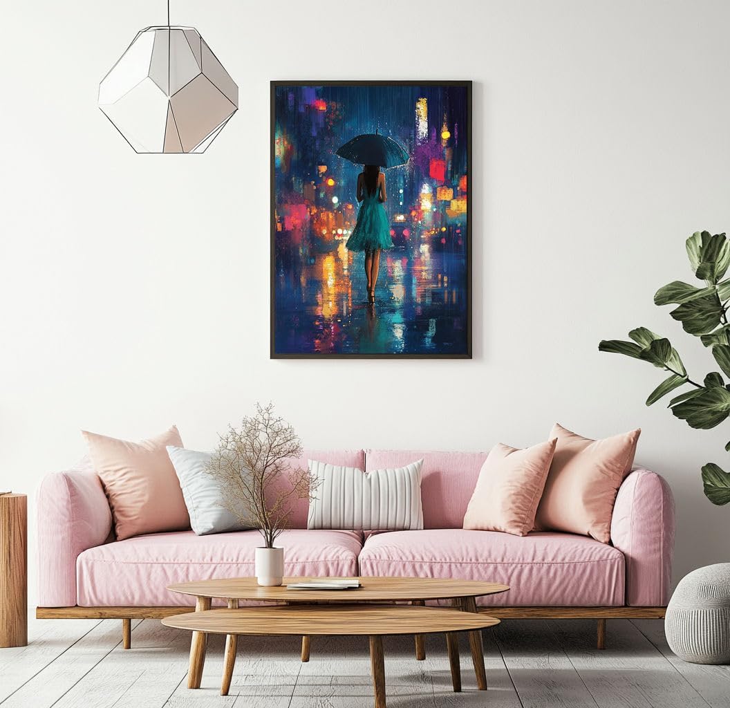 Rainy Night Scenery Paint by Numbers Kit for Adults Beginner, Lady in Blue Dress Adult Paint by Number Kits on Canvas, DIY Acrylic Watercolor Oil Paint by Number for Adults for Home Decor Gift 16"W x