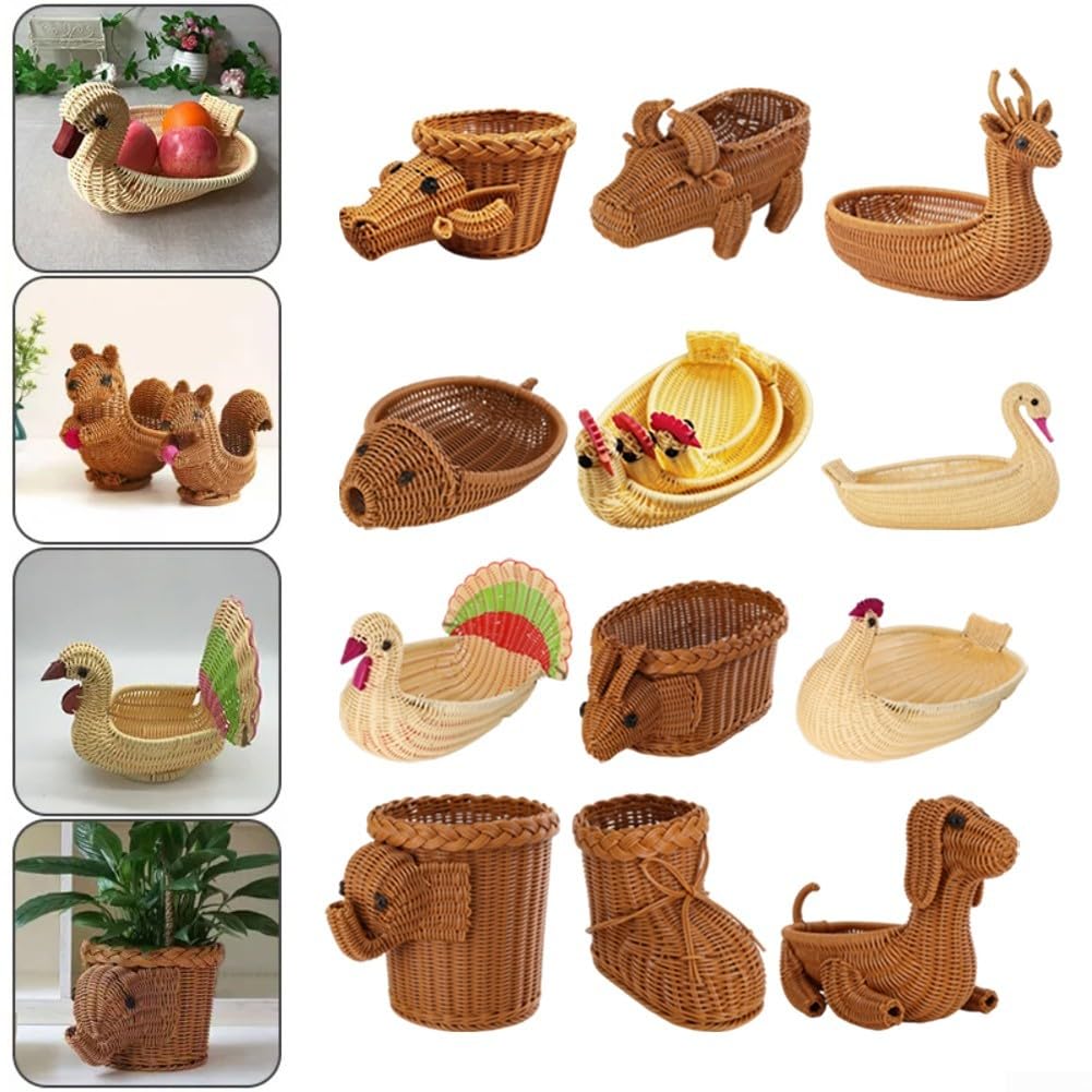 Cesto portaoggetti con struttura in finto rattan, per contenere frutta, snack, oggetti artigianali o giocattoli per bambini in qualsiasi stanza (cervo)