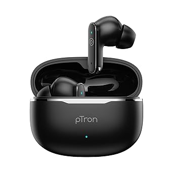 pTron Bassbuds Eon in-Ear TWS Earbuds w/ 13mm Drivers, 45Hrs Playtime, Dual HD Mic & TruTalk AI-ENC Calls, Custom EQ,Mobile App, Bluetooth v6.0 Headphones,Voice Assist., Type C Charging & IPX5 (Black)