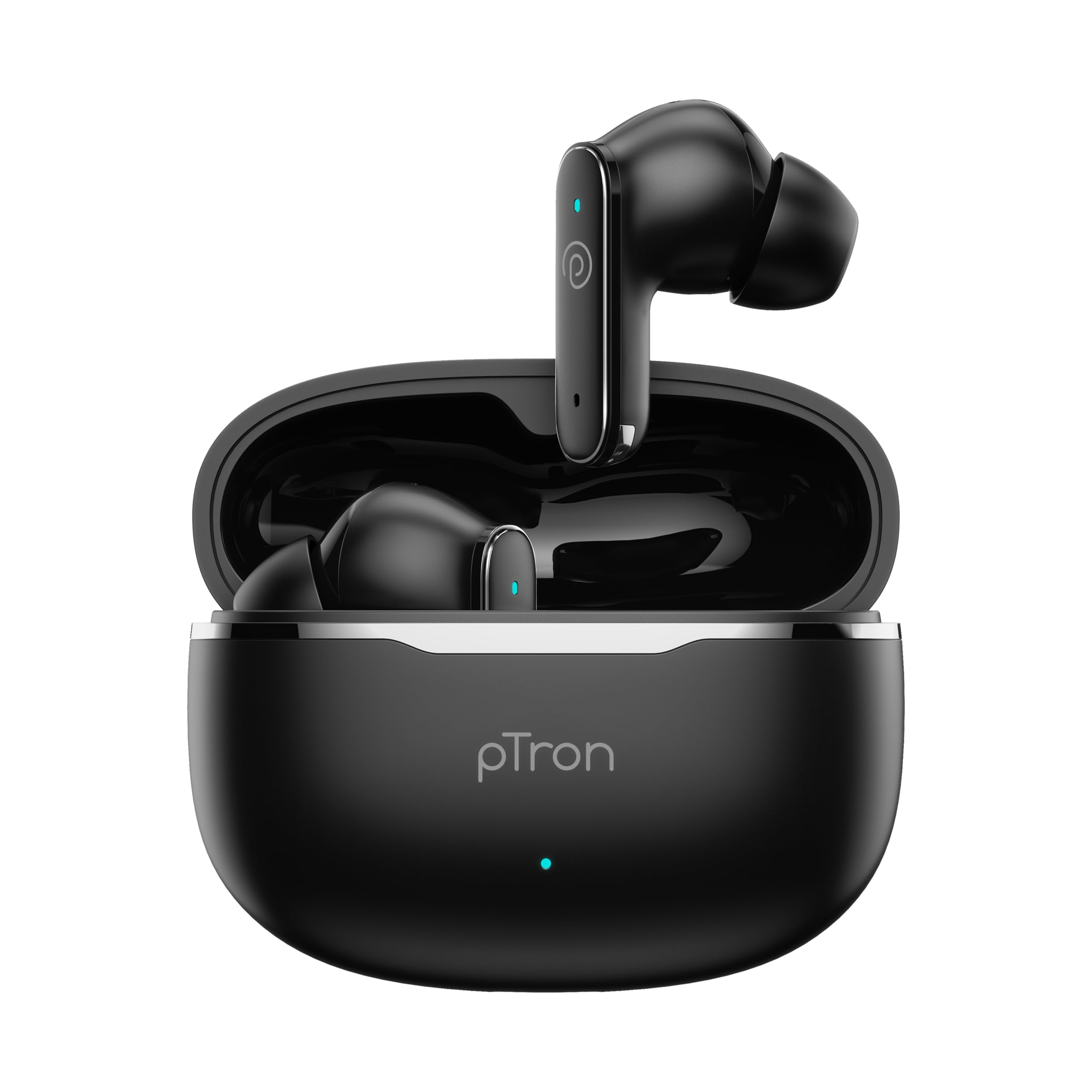 pTron Bassbuds Eon in-Ear TWS Earbuds w/ 13mm Drivers, 45Hrs Playtime, Dual HD Mic & AI-ENC Calls, Custom EQ, Mobile App, Bluetooth v6.0 Headphones, Voice Assistant, Type C Charging & IPX5 (Black)