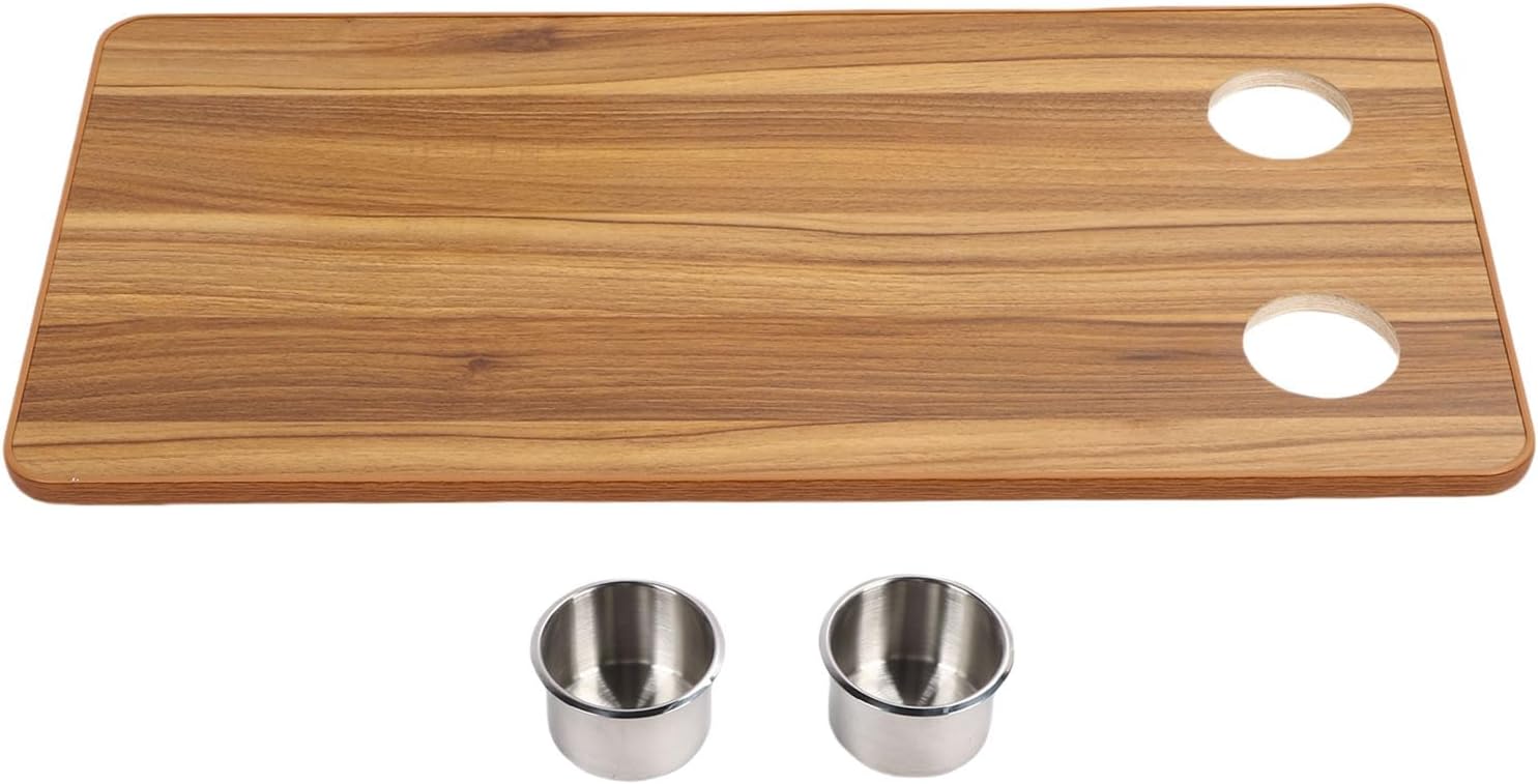 Alomejor Boat Table Top, Rectangular Solid Wood with 2 Cup Holders, 31.5x15.75 Inches, Ideal for RVs and Yachts (Brown Wood Streak)