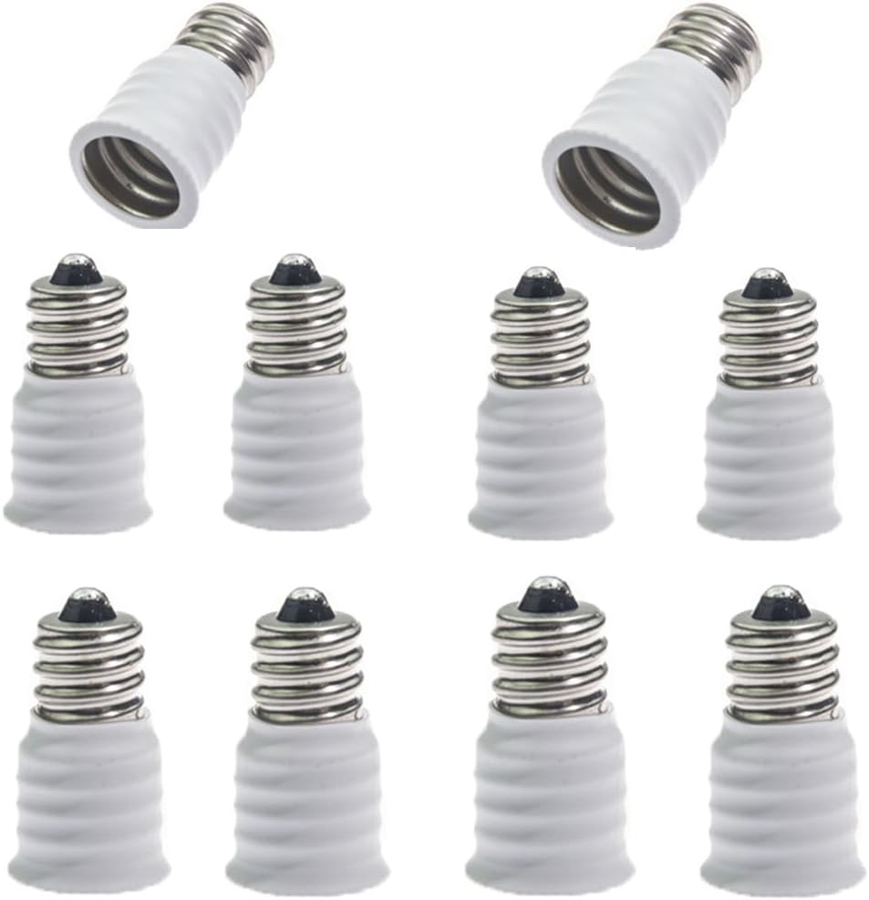 E12 to E14 Light Sockets Adapter, Light Bulb Socket, Bulb Base Adapter, E12 Male to E14 Female Converts LED Light Holder Lamp Adapter Socket Changer (Pack of 10, White)