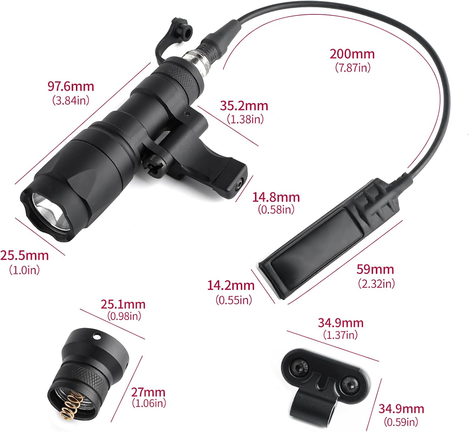 NOBUHIRO M340A 540 Lumens Tactical Flashlight, 2 Rotating Base, 2 Switches | 40 min, Replaceable Mounts for 20mm Picatinny & Mlok/Keymod Rail, with Remote Pressure & Push Button Switch