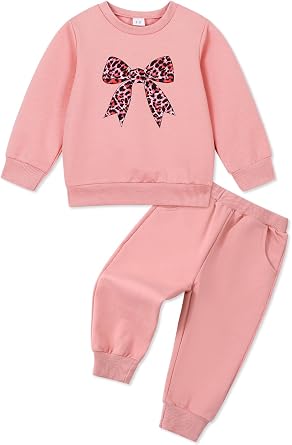 ESHOO Toddler Girl Clothes 2 Piece Leopard Outfits Long Sleeve Sweatshirt Pants Tracksuit Fall Winter Clothing Set 2-7T
