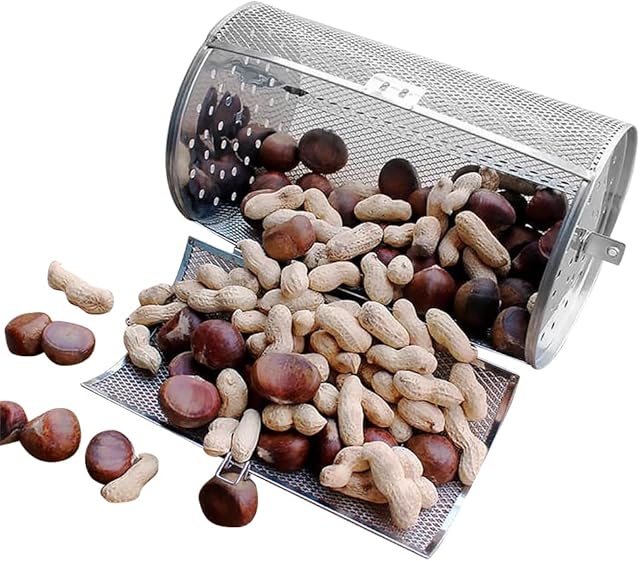 Rotisserie Basket, Stainless Steel Rotisserie Grill Roaster, 360° Rotating Drum, Oven Basket Air Fryer Accessories for Peanuts Coffee Beans BBQ Walnuts DIY Kitchen Cooking Tool