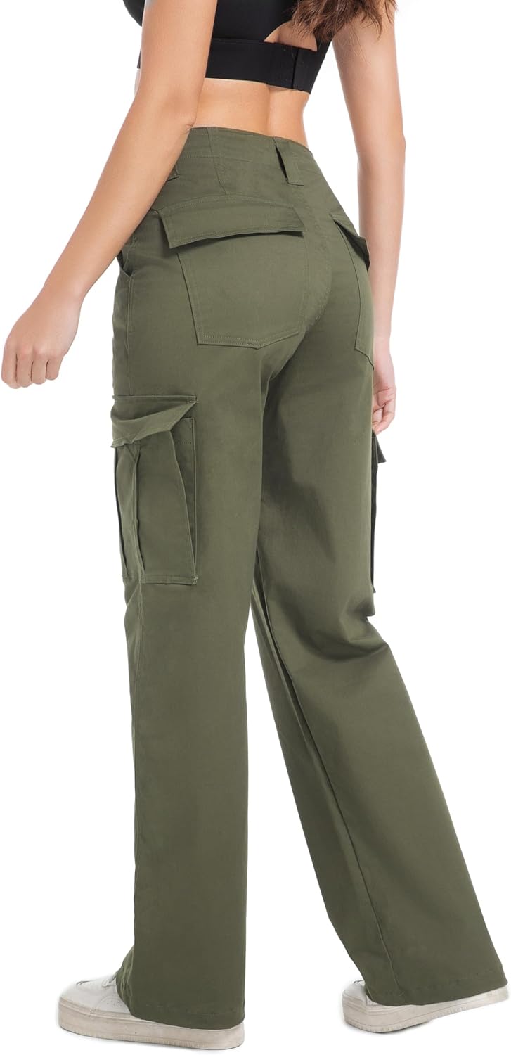 Soulsfeng Women's Cargo Pants Baggy Relaxed Fit Cotton Hiking Work Pants with 6 Pockets - Image 2