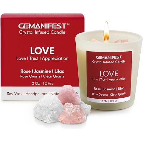 Love Manifestation Crystal Candle to Attract Love Relationships Rose Jasmine Lilac ...