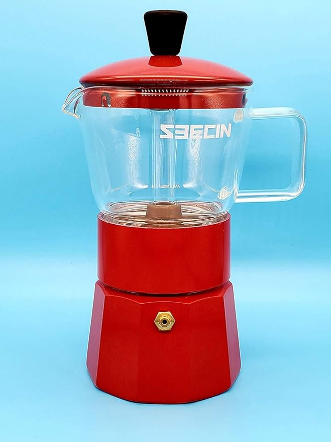 SEECIN 3 Cup Moka Pot Espresso Maker, 120ml / 5 fl. oz. RED