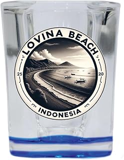 R and R Imports Lovina Beach Indonesia Souvenir Destination 2 Ounce Shot Glass Square Blue Base 4-Pack