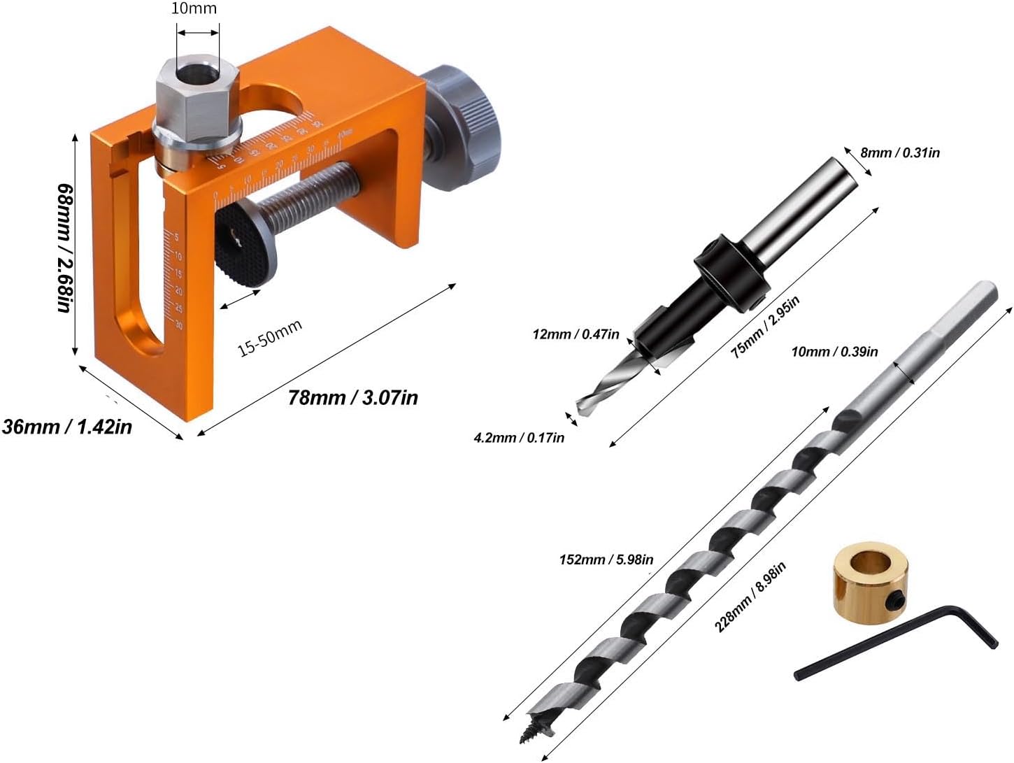 Pocket Hole Jig Kit 10mm Wooden Dowel Drilling Template Set Adjustable Drill Puncher Locator for Cabinet Door DIY Carpentry Projects