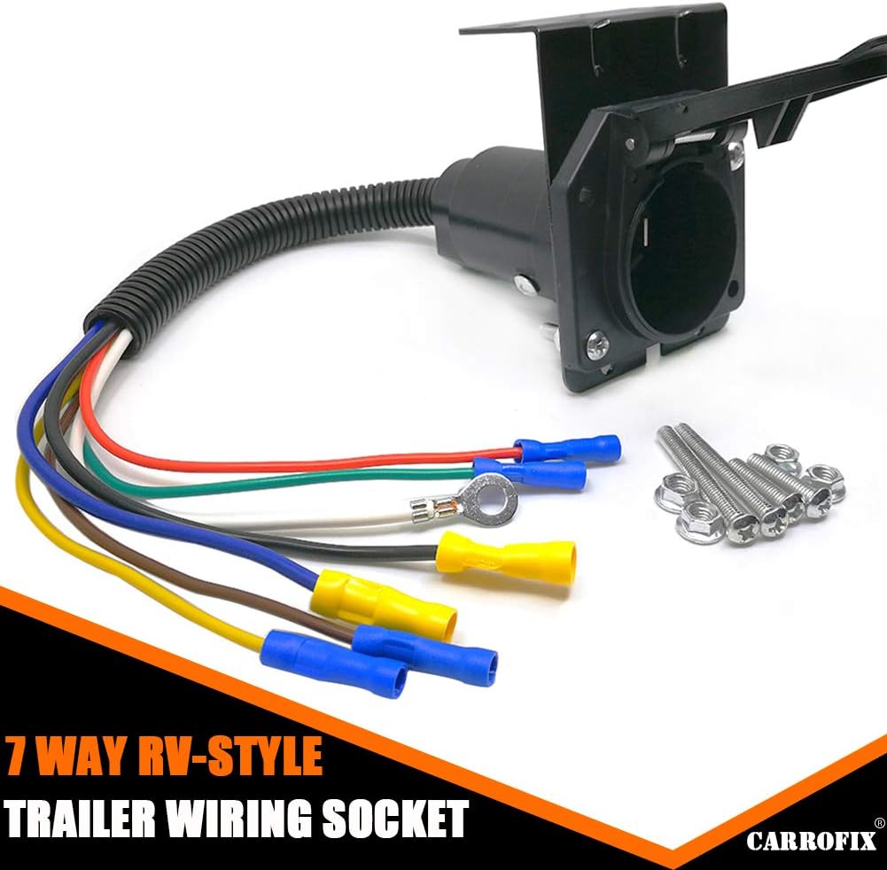 7 Way Trailer Light Connector Socket and 7-Way RV Connector with Molded Cable Cord 6FT Long Bundle
