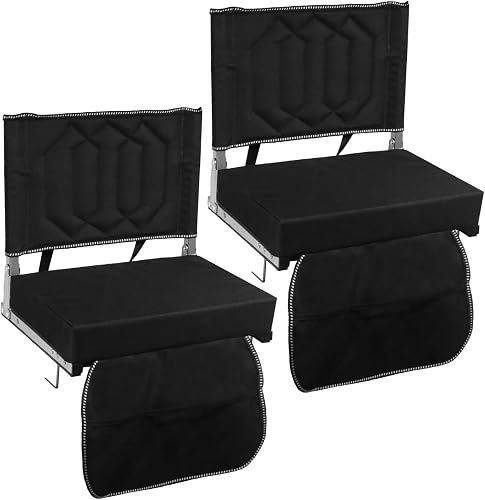 Portable Folding Stadium Chair with Back Support, Wide Cushion & Thick Padding - Shoulder Strap, Storage Pockets & Carry Handle - Perfect for Sports Events