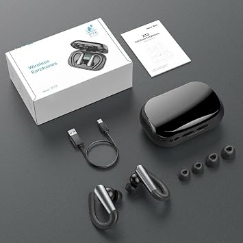 for Kyocera DuraXV Extreme Bluetooth Headphones with Earhooks Waterproof IPX6 Over The Ear Wireless Sports Workout Earbuds with LED Display for Gym Running Exercise Fitness with Mic, Black