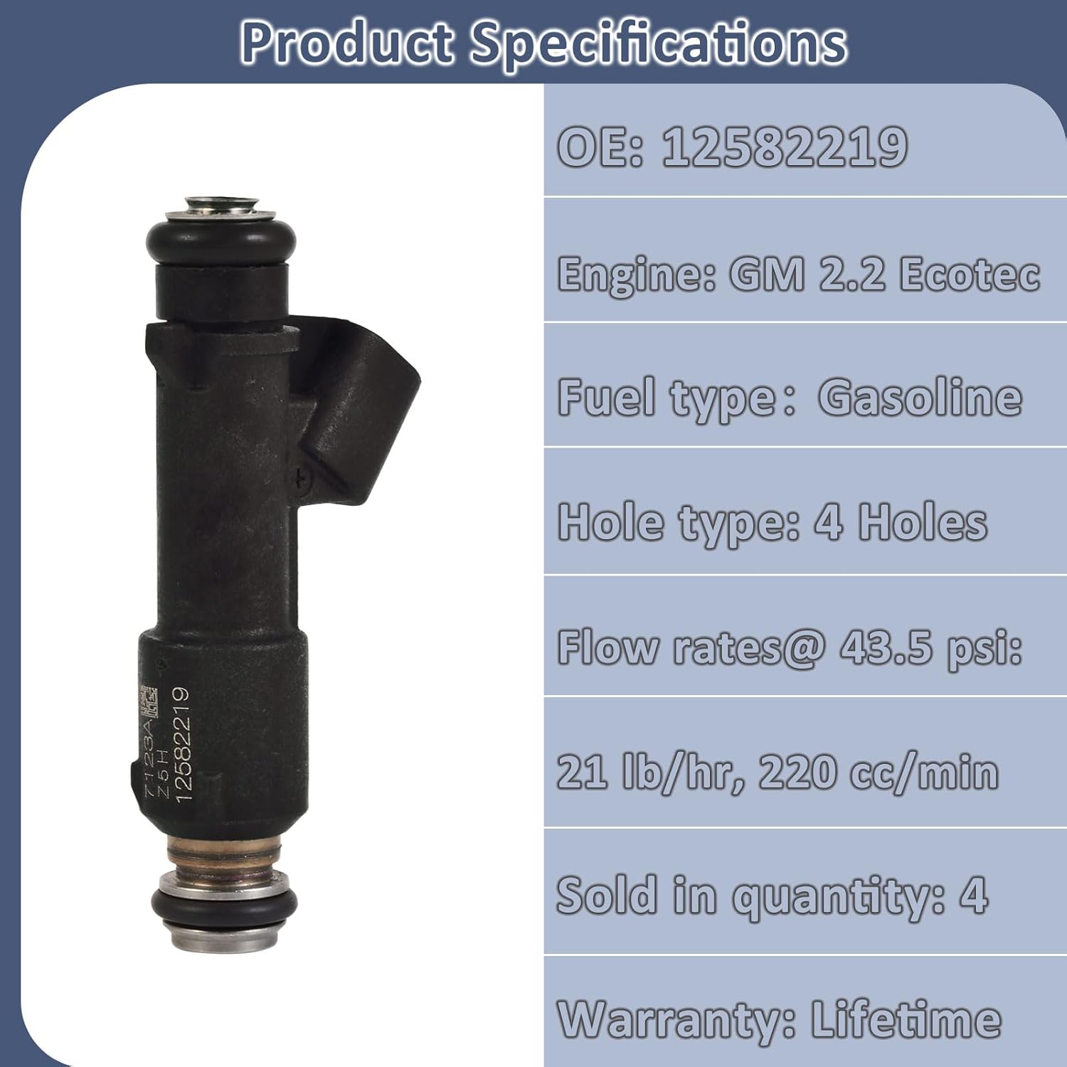 12582219 Naturally Aspirated 2.2L Fuel Injectors,Compatible with/Chevy 2.2 Cobalt 2005-2010,Compatible with/Pontiac G5 Pursuit |4 Holes| |4PC Set|