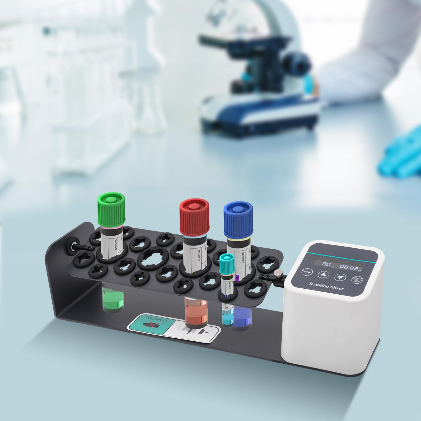 Digital Long Axis Rotating Mixer Shaker, Chemical Tube Mixer, Adjustable Speed 20-80RPM Timer 1min-23h59min & Continuous Mode for 2/5/10/15/50ml Test Tubes