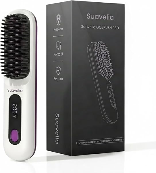 Cepillo Inalámbrico Pelo Suavelia para Cabello Corto, Cepillo Alisador con Calor Cerámico 3PX, Volumen Duradero, Sin Tirones ni Quemaduras, Recargable, Ideal para Pixie, Bob y Flequillo (Blanco) - 1