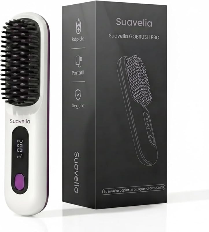 Cepillo Inalámbrico Pelo Suavelia para Cabello Corto, Cepillo Alisador con Calor Cerámico 3PX, Volumen Duradero, Sin Tirones ni Quemaduras, Recargable, Ideal para Pixie, Bob y Flequillo (Blanco)