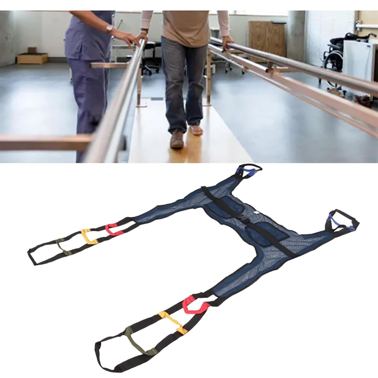 Eslinga para Inodoro, Grúa de Nylon Acolchada para traslado de Pacientes para Entrenamiento de bipedestación a pie Malla Azul Oscuro en Forma de H para enfermería bariátrica