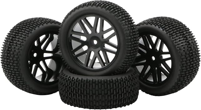 RC Tires & Wheels Set, Black, 4PCS, 1/10 Scale, 12mm Hex