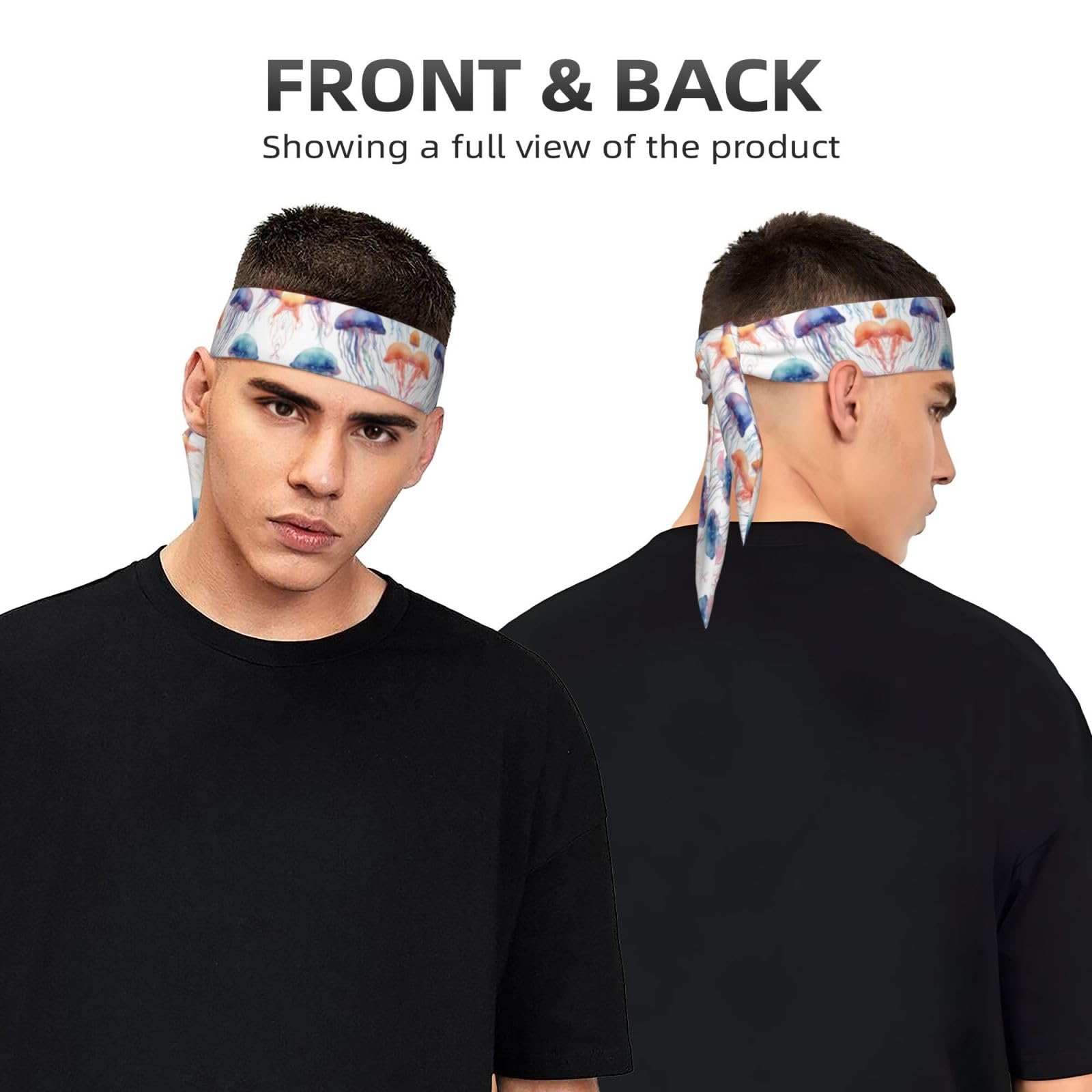 Sports Head Tie Made of cotton straps for Men & Women Moisture Wicking Athletic for Running, Gym, Working Out Watercolor 3D Jellyfish Prints