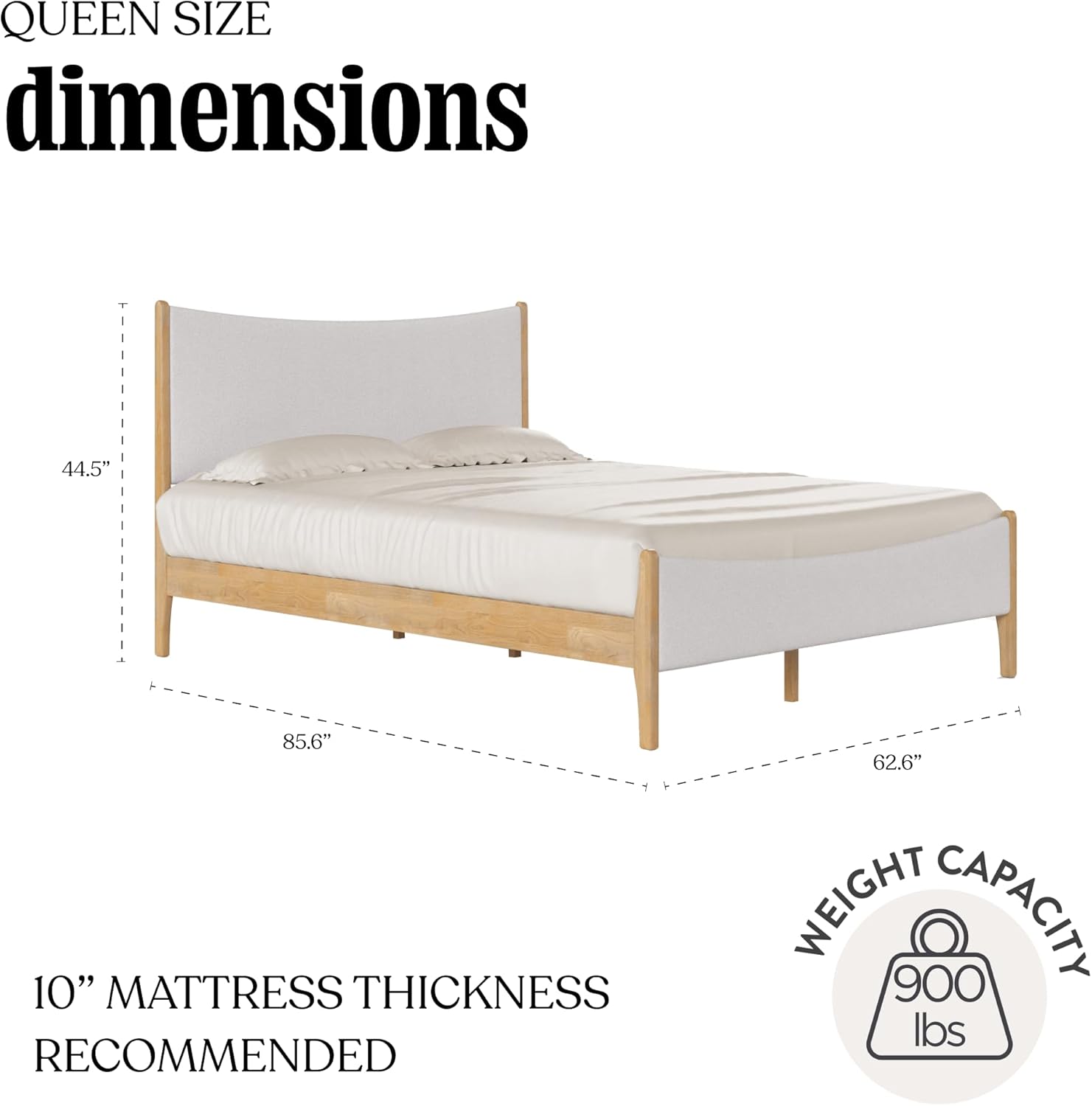 DG Casa Boucle Ashland Queen Size Bed Frame with Arch Shaped Headboard, Upholstered in Soft Fabric, Platform Bed Frame with Solid Wood - Japandi or Modern Style - No Box Spring Needed - Natural