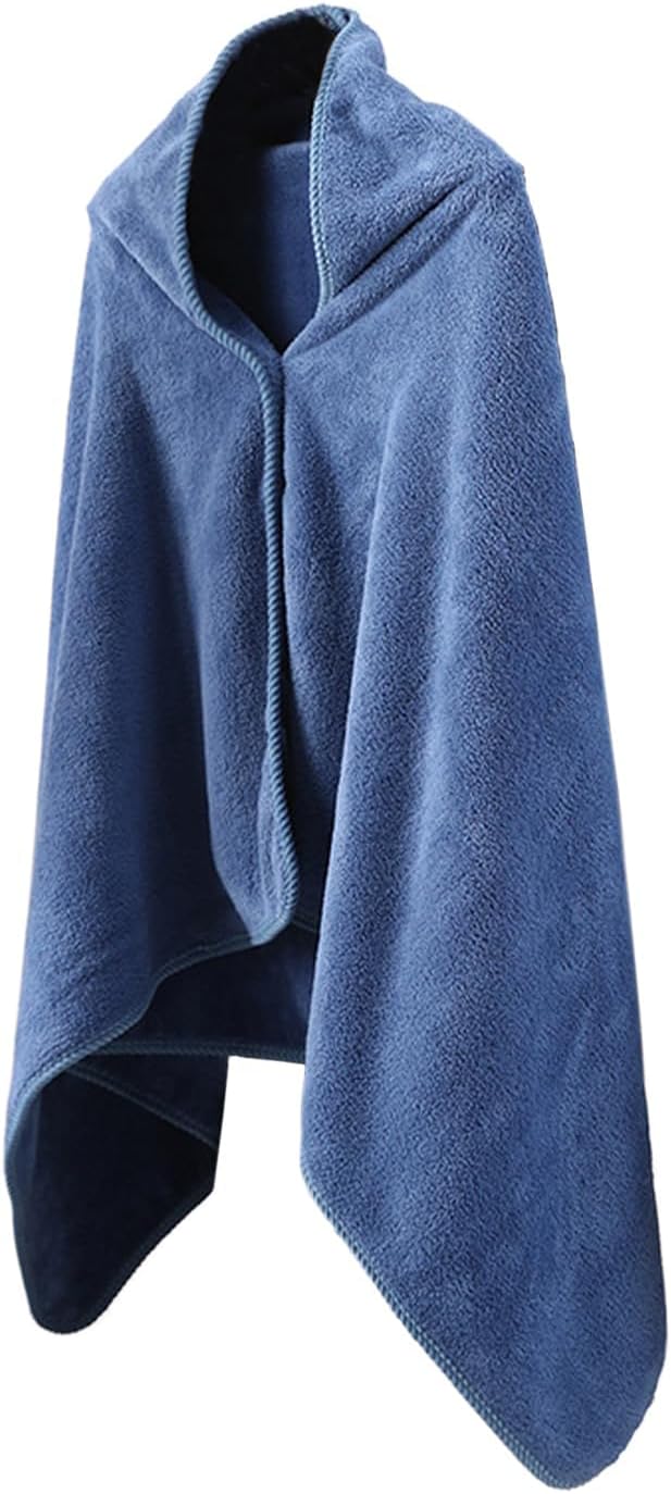 GREUS Men’s Wearable Hooded Bath Towel Poncho Soft Absorbent Microfiber Bathrobe Blanket Swimming Towel Cloak Spa Wrap Robe (Navy Blue)