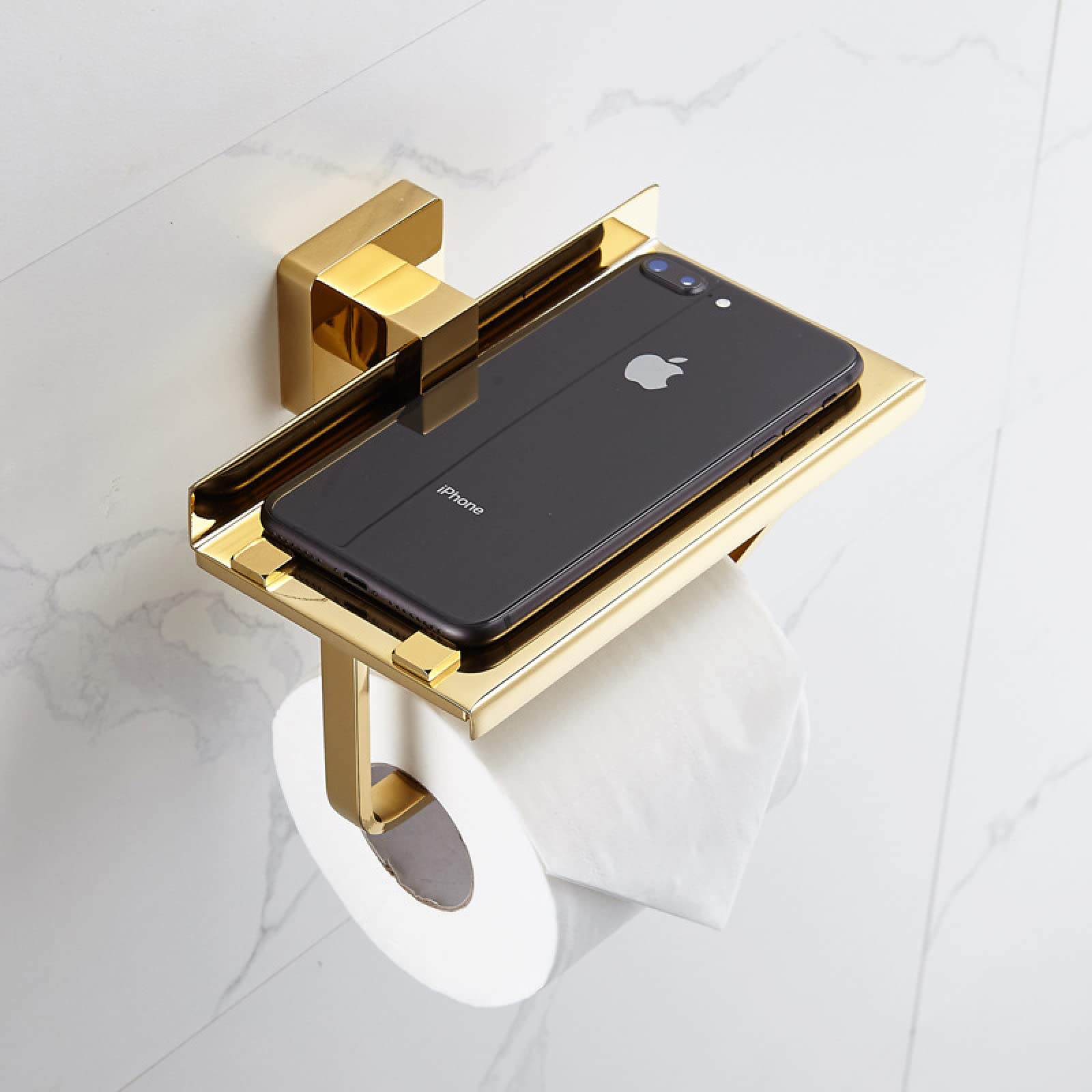 FGXHHS Nordic Full Copper Towel Rack Gold Minimalist Toilet Bathroom Shelf Hardware Pendant Set, Mobile Phone Holder