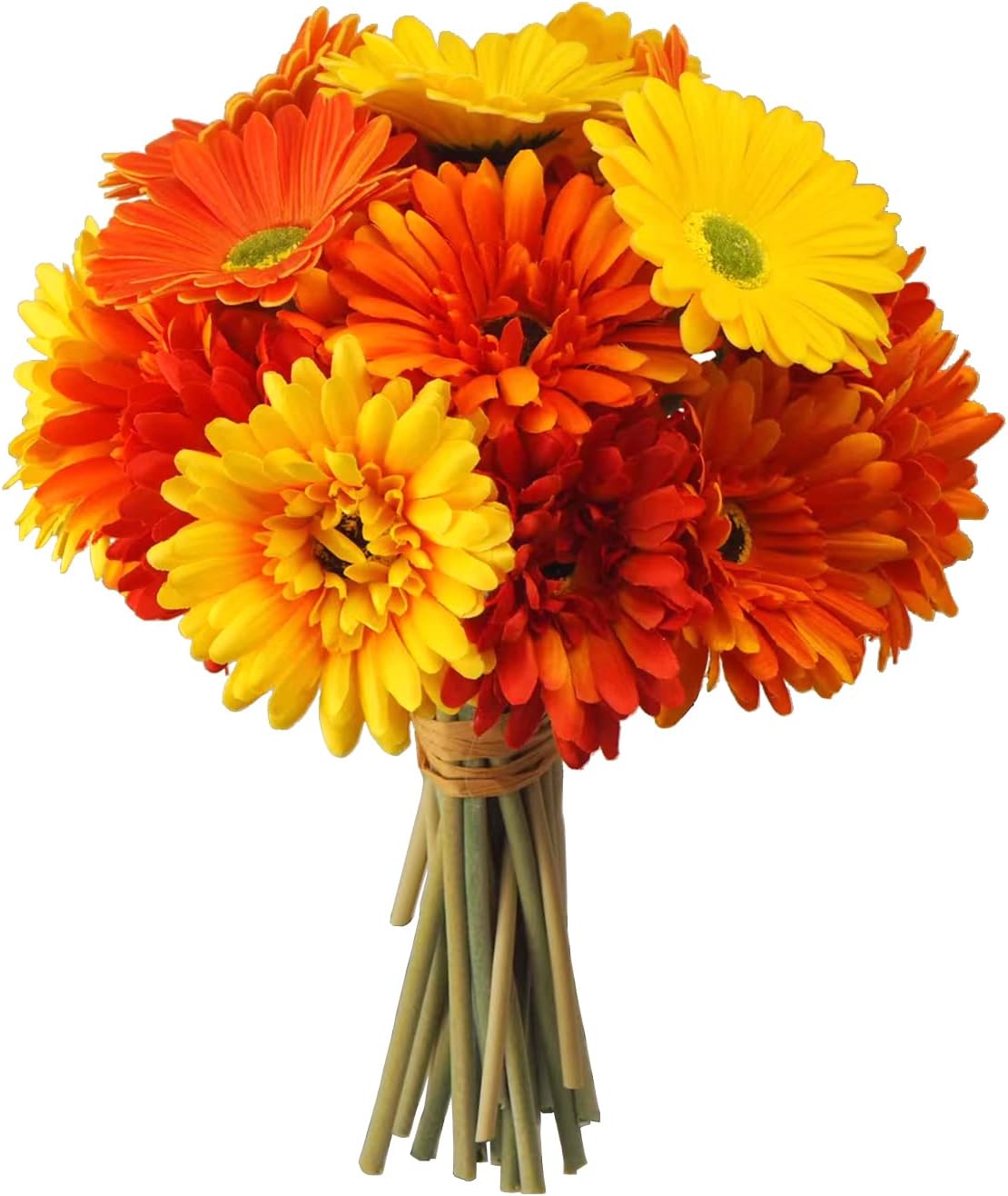 Artificial Gerbera Daisy Flowers Bulk, 26Pcs Orange & Yellow Fake Silk Stems, Lifelike Faux Daisy for Fall Decor, Wedding Bouquet, Cemetery Grave Decor, Home Table Centerpiece