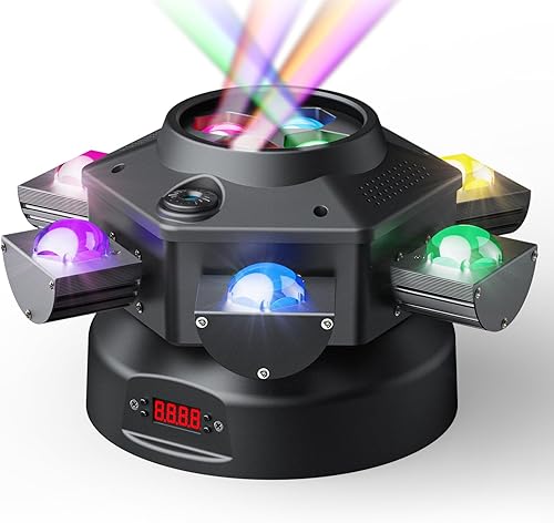 Luces de DJ de cabeza móvil, luz LED RGBW de 150 W con efectos de iluminación mixtos, luces de fiesta de 6 brazos compatibles con DMX-512 y activado