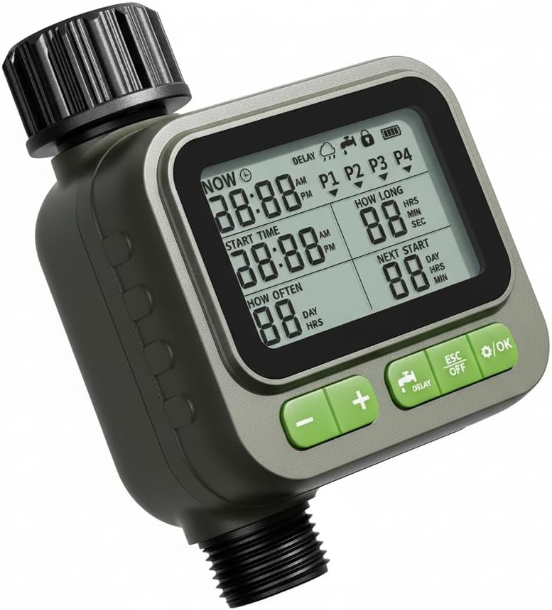 NexusLab Sprinkler Timer, 4 Customizable Programs Sprinkler Drip Irrigation, IP65 Waterproof, Auto Rain Delay Manual Mode, Child Lock, Water Timer for Lawn Yard Garden Watering (2025)