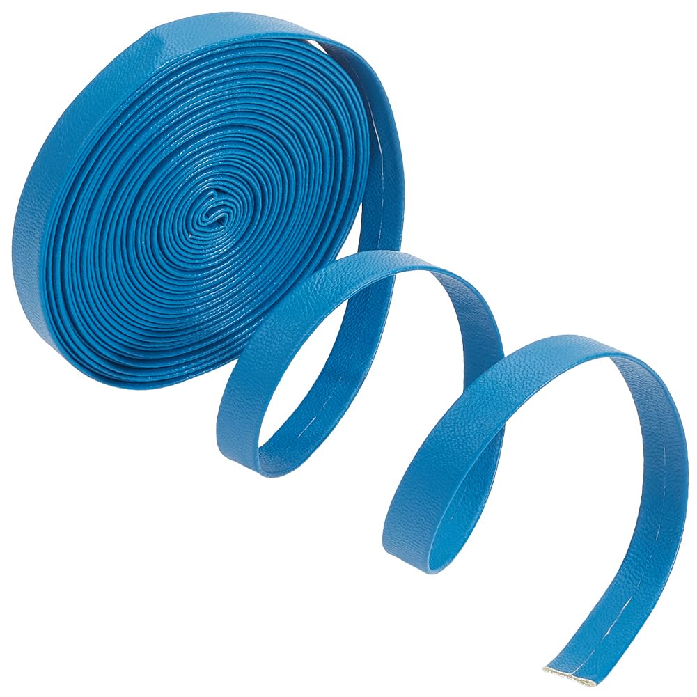 GORGECRAFT 5m x 10mm x 1mm Faux Leather Cord, Deep Sky Blue, Double Sided PU Leather Strap, Lychee Grained Design, Versatile for DIY Crafts, Jewelry, Tooling