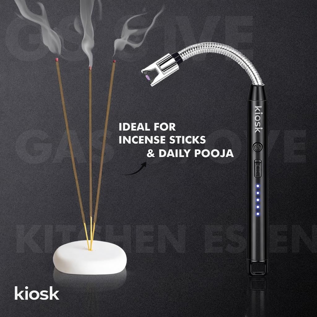 KIOSK 2 PCS Kitchen Rechargeable Electric Gas Lighter for Kitchen | USB-C Charging | 360° Flexible Neck | Windproof Plasma Arc | Multipurpose for Gas Stove, Candle, Pooja | Safety Lock-1 Year Warranty — Amazon image 7