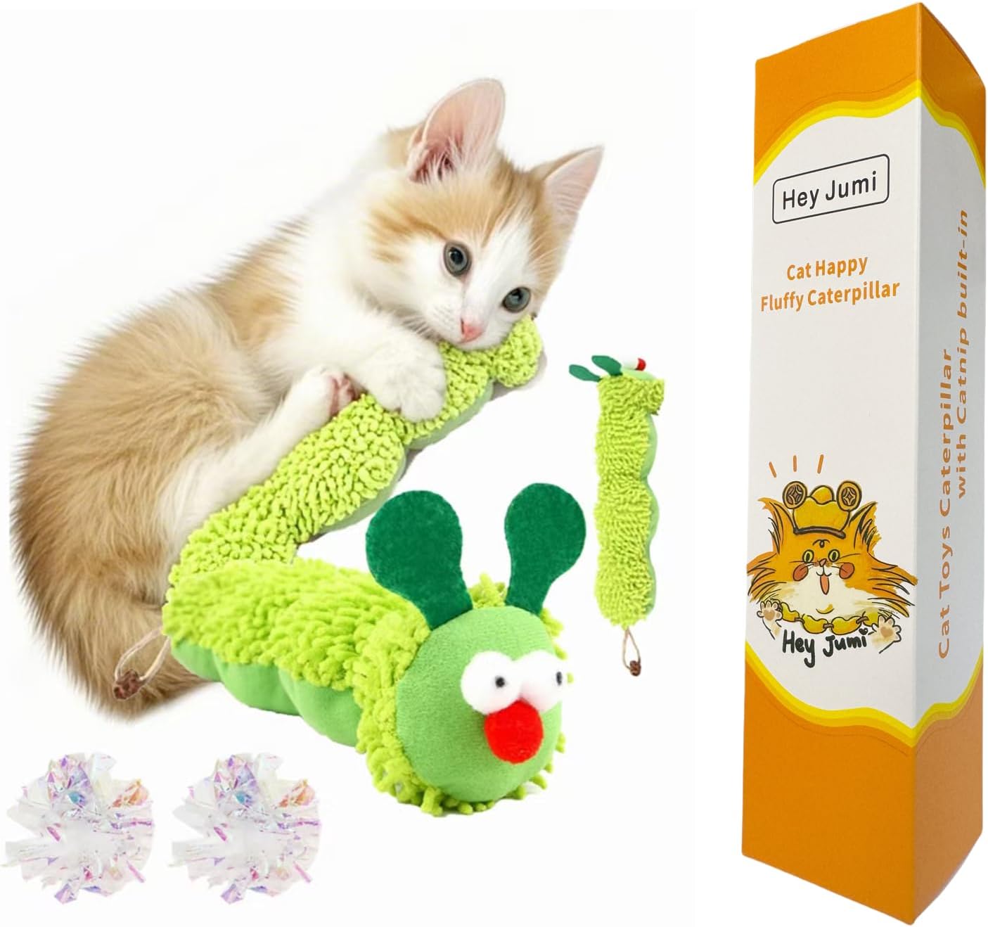 Catnip Toys Caterpillar, Cat Toys Soft and Durable, Interactive Cat Bite and Kicker Toys for Indoor Cats with 2 Crinkle Paper