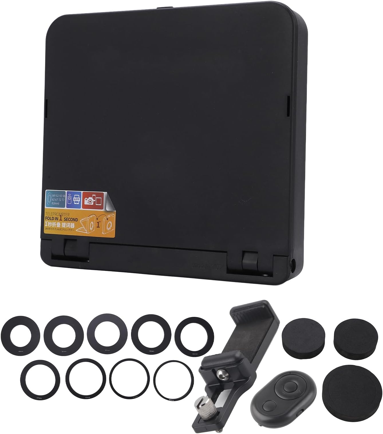 Fold Prompter, TC7 Teleprompter Vertical Horizontal Remote Control with Cold Shoe Mount for 7.9 Inch Tablets for SLR Camera for Smart Phone