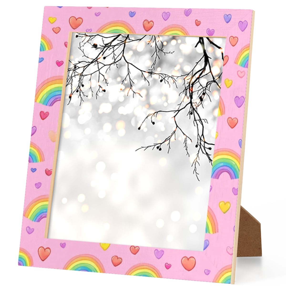 Bilderrahmen mit buntem Herz-Regenbogen, Holz-Foto-Showcaser, Heimdekoration, Fotocollage-Rahmen für Wand und Schreibtisch, 27,9 x 35,6 cm