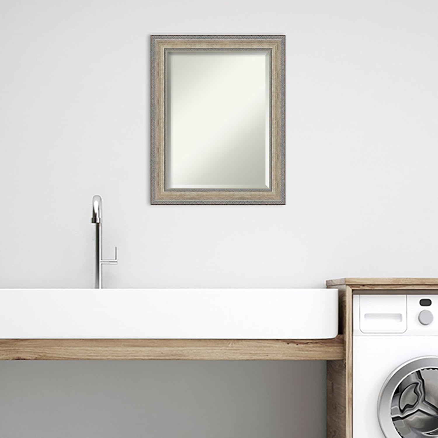 Amanti Art Bathroom Mirror for Over Sink, Vanity Mirror, Wood Frame, Hangs Horizonally and Vertically, Bathroom Wall Decor, Beveled Edge