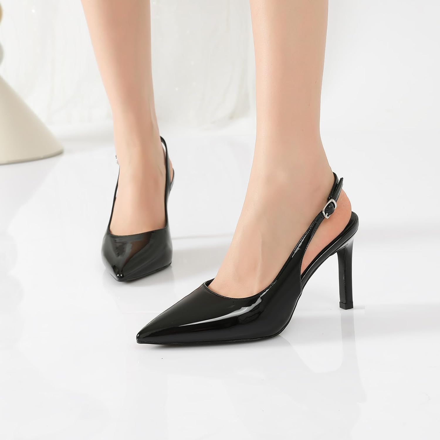 Susanny Slingback Heels for Women Pointed Closed Toe Stiletto Kitten Women's Sexy High Heeled Pumps Stray Casual Dressy Shoes Comfortable Wedding Brida Party Office - Image 3