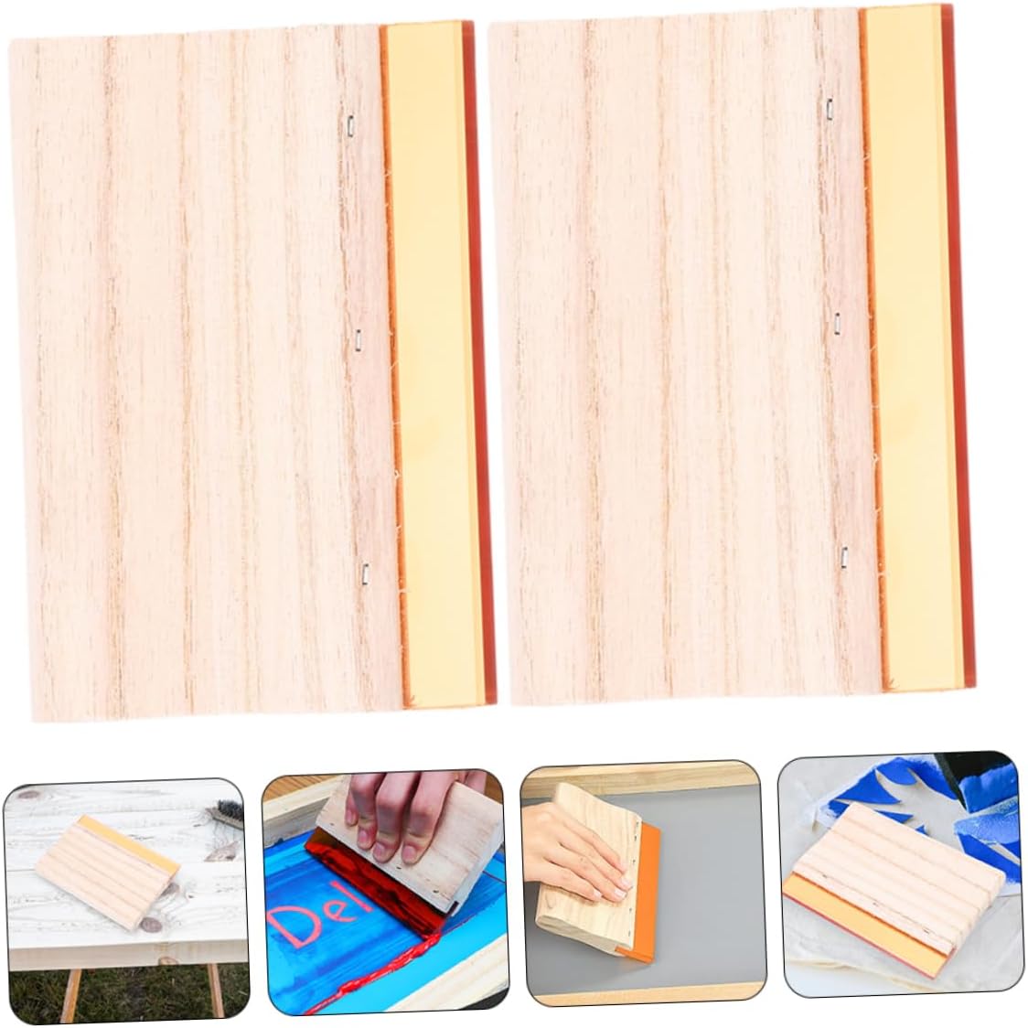 Homoyoyo 2pcs Multi-Purpose Wooden Scrapers for Screen Printing Ink Squeegees for Projects Use