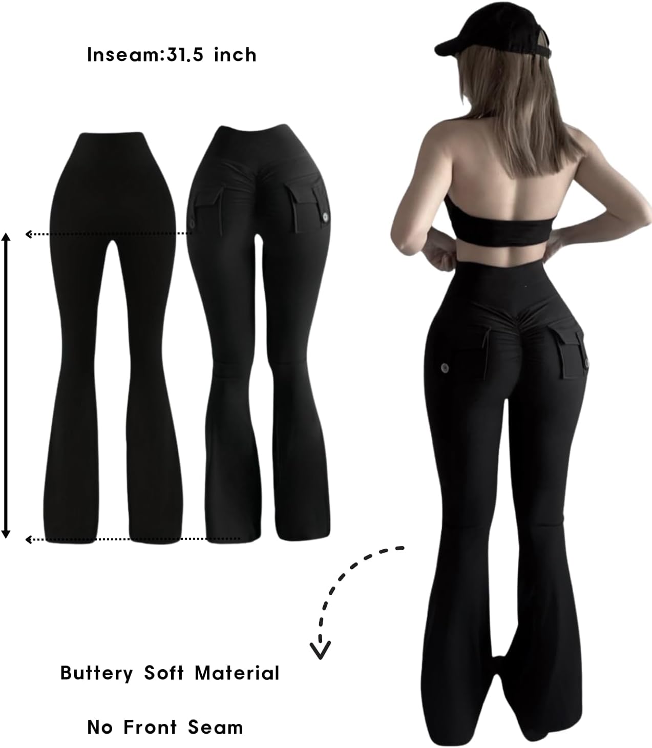 Flare Leggings with Back Pockets for Women Workout Leggings Scrunch Butt Lifting Gym Yoga Pant - Image 5