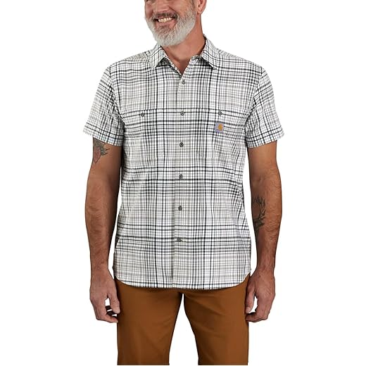 Carhartt Camisa masculina robusta flexível e folgada, leve, manga curta, abotoada