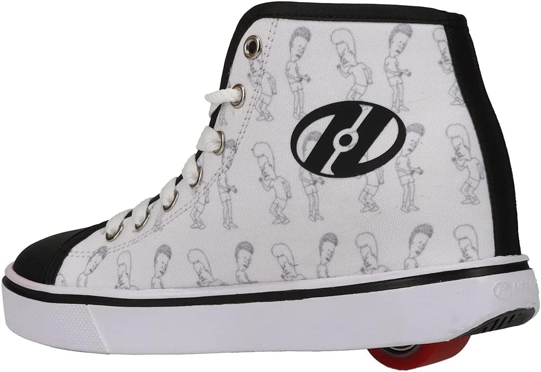 HEELYS Hustle Beavis and Butthead Wheeled Heel Shoe, White/Black, 8 US Unisex Big Kid