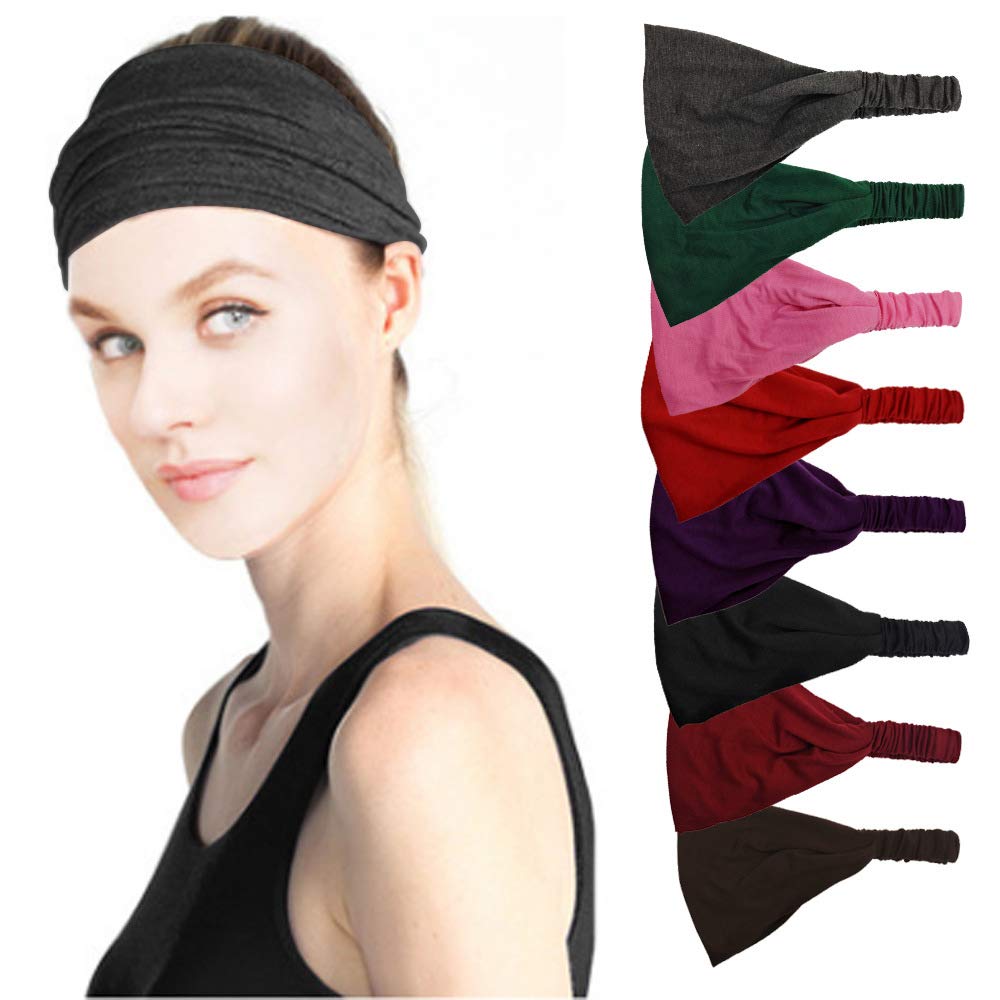 Pack of 8 Sports Headbands for Women, Sweatband Non-Slip for Women for Jogging, Running, Hiking, Cycling and Motorcycling, Moisture-Wicking Sweatband