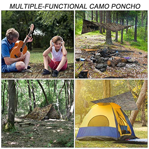 Tongcamo Camouflage Rain Poncho Waterproof 210T Ripstop Hooded Raincoat for Hunting Camping Marine Tent Shelter
