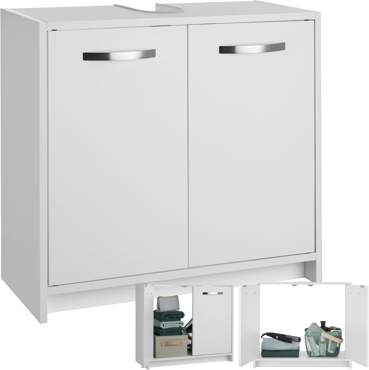 TecTake® Under-Sink Bathroom Cabinet with Large Compartment, Doors with ...