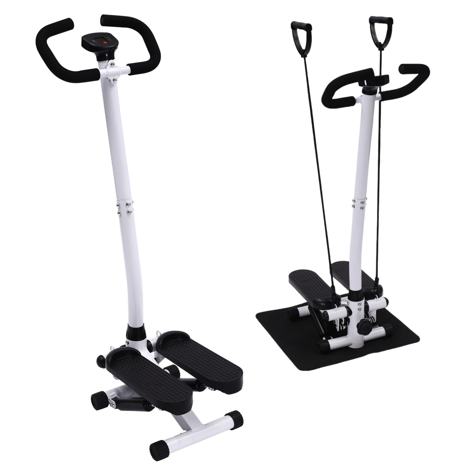 Machine à stepper d'exercice pour la maison, 150 kg, machine à pas debout avec guidon, noire, hauteur réglable, avec écran, bandes de résistance de 90 cm