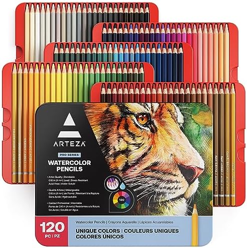 ARTEZA Watercolor Colored Pencils for Adult Coloring, Set of 120 Colored Pencils, Art Drawing Pencils in Bright Assorted Shades, Art Supplies for Blending, Layering, and Watercolor Techniques