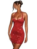 petyoo Glitter Sequin Homecoming Dresses for Teens Short Sparkly Halter Mini Prom Cocktail Dress