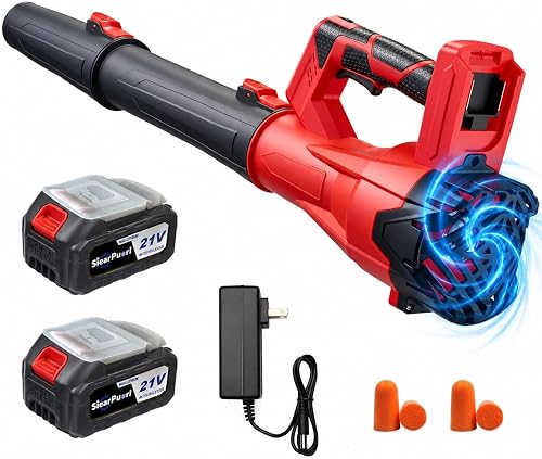 6-Speed Modes Cordless Leaf Blower 21V,200MPH High-Velocity Electric Blower,Lightweight for Dry/Wet Leaves,Lawn Debris,Garage and Driveway Cleaning, Leaf Blower-2600mAh Battery*2
