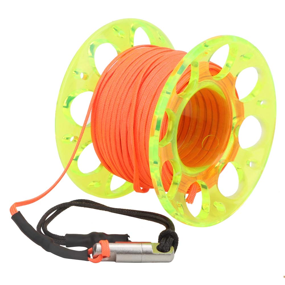 Dive Reel, Diving Reel 15m Plastic Diving Finger Spool with Double End PShaped Hook Rope Reel for Cave Diving, Technical Diving Activities (yellow wheel)