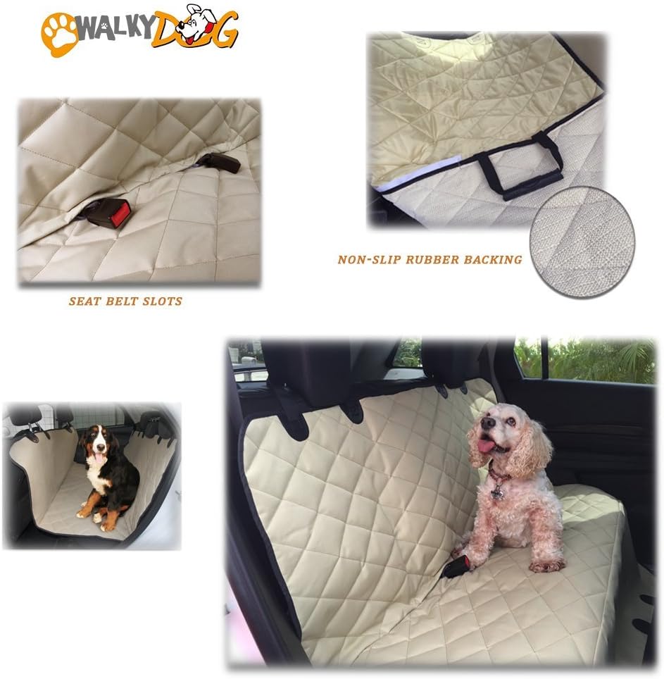 Walky Dog Deluxe XL Rear Seat, Hammock Seat Cover for Full Size Cars Trucks and SUVs (Tan)